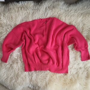 Free People Vibrant Pink Crew Neck Sweater